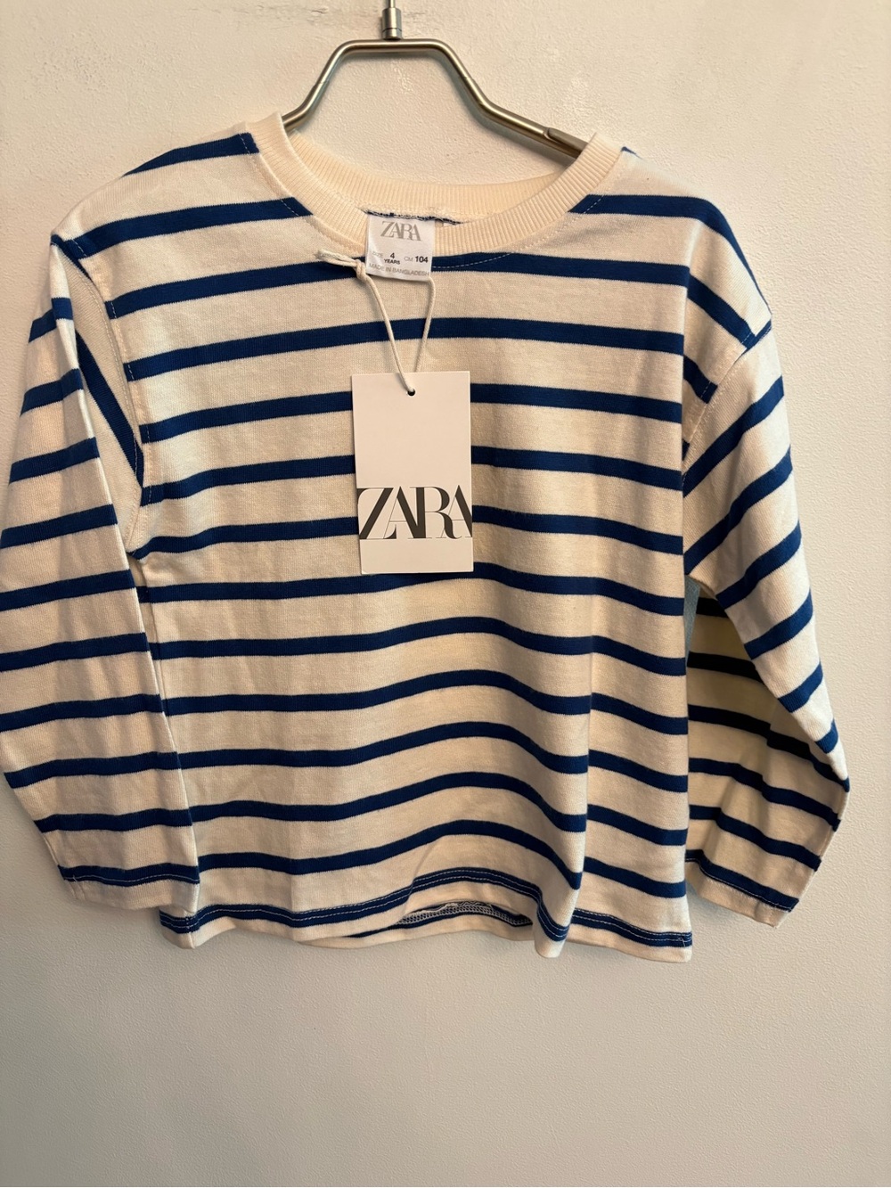 ZARA Blue and White Striped Long-Sleeve Tee with ❤️